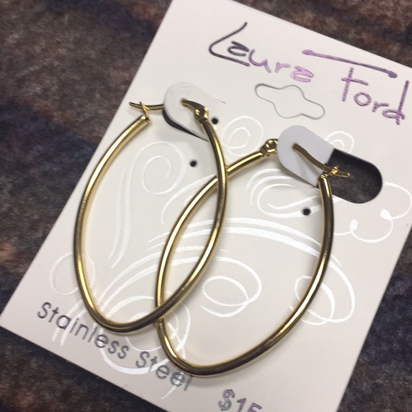 Laura ford gold hoop earring stainless steel nwt - Picture 2 of 2